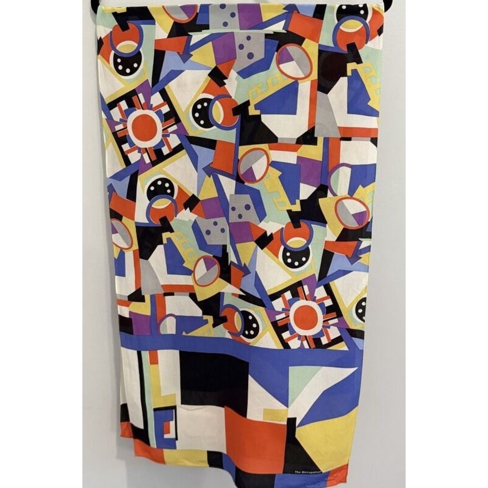 Metropolitan Museum of Art Abstract Geo Print Silk Scarf Made in Japan The Met